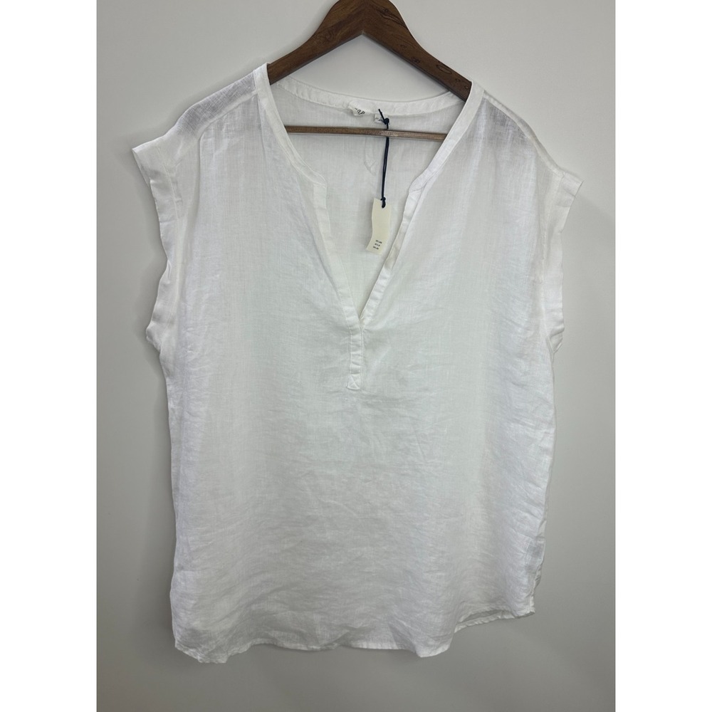 Gap Popover Linen Short Sleeve Top Optic White Women Large Summer Blouse - Picture 2 of 12
